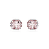 Birthstone stud earrings, Square cut, June, Pink, Rhodium plated